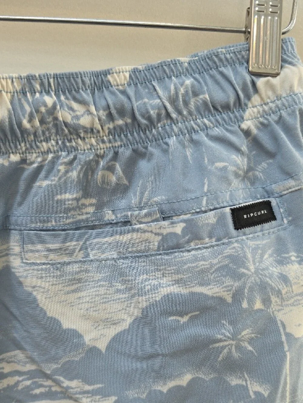Rip Curl Light Blue and White Palm Print Swim Trunks